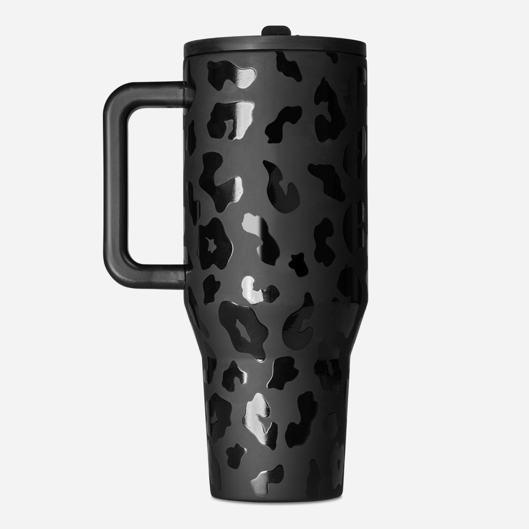 40 oz Tumbler Cup Metallic Leopard Black